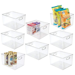 mDesign Plastic Storage Organizer Container Bins Holders with Handles - for Kitchen, Pantry, Cabinet, Fridge/Freezer - Large for Organizing Snacks, Produce, Vegetables, Pasta Food, 8 Pack - Clear