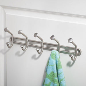 Great interdesign forma wall mount storage rack hanging hooks for jackets coats hats and scarves 5 dual hooks brushed stainless steel