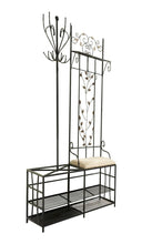 Load image into Gallery viewer, New kings brand black finish metal hallway storage bench with coat rack umbrella holder