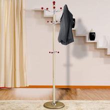Load image into Gallery viewer, Buy now xqy wooden household hangers wall hangers golden rod mahogany ball stainless steel hangers floorstanding rotate home fashion modern living room clothes hanger 40 50 185cm wall door back coat r