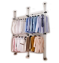 Load image into Gallery viewer, Featured goldcart gc552222 portable indoor garment rack coat hanger clothes wardrobe height 160 320cm width 120 220cm adjustable grey close to white pipes and black brackets 2 count