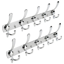 Load image into Gallery viewer, Discover the turefans wall mounted coat hooks hook rail coat rack 2 packs with 15 hooks chrome plated steel coat robe hat hooks