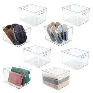 mDesign Plastic Home Storage Basket Bin with Handles for Organizing Closets, Shelves and Cabinets in Bedrooms, Bathrooms, Entryways and Hallways - Store Sweaters, Purses - 8" High, 8 Pack - Clear
