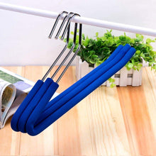 Load image into Gallery viewer, Selection absolutely perfect open end trouser hangers slack pant hanger with non slip foam coated blue 5 pack