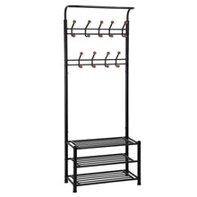 Load image into Gallery viewer, Budget finefurniture entryway coat and shoe rack with 18 hooks and 3 tier shelves fashion garment rack bag clothes umbrella and hat rack with hanger bar