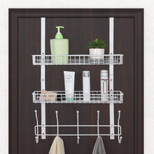 Load image into Gallery viewer, Related nex upgrade over the door hook shelf organizer 5 hooks with 2 baskets storage rack for coats towels chrome white