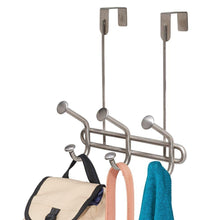 Load image into Gallery viewer, Budget interdesign forma ultra over door storage rack organizer hooks for coats hats robes clothes or towels 3 dual hooks brushed stainless steel