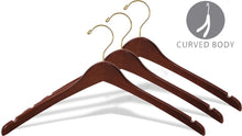 Load image into Gallery viewer, Top rated the great american hanger company curved wood top hanger box of 100 17 inch wooden hangers w walnut finish brass swivel hook notches for shirt jacket or coat