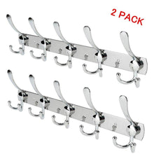 Load image into Gallery viewer, New double row hooks wall hanger stainless steel rack hook coat hat clothes robe holder towel rack 2pack