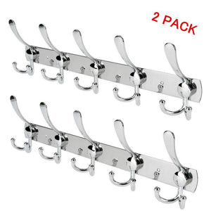 New double row hooks wall hanger stainless steel rack hook coat hat clothes robe holder towel rack 2pack