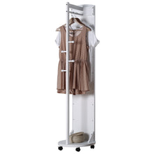 Load image into Gallery viewer, Shop here tiny times multifunctional 360 swivel wooden frame 69 tall full length mirror dressing mirror body mirror floor mirror with hanging bar coat stand coat hooks ivory white