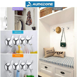 Top aungzone towel hooks for bathroom kitchen coat clothes robe hook rustproof wall mount stainless steel no drilling heavy duty 2 pack
