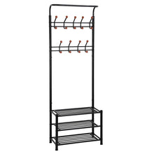 Load image into Gallery viewer, Featured songmics entryway coat rack with storage shoe rack hallway organizer 18 hooks and 3 tier shelves metal black urcr67b