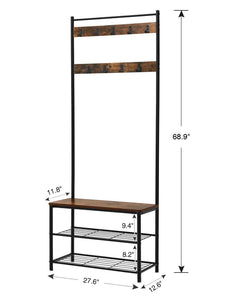 Buy now vasagle industrial coat rack hall tree entryway shoe bench storage shelf organizer accent furniture with metal frame uhsr41bx rustic brown
