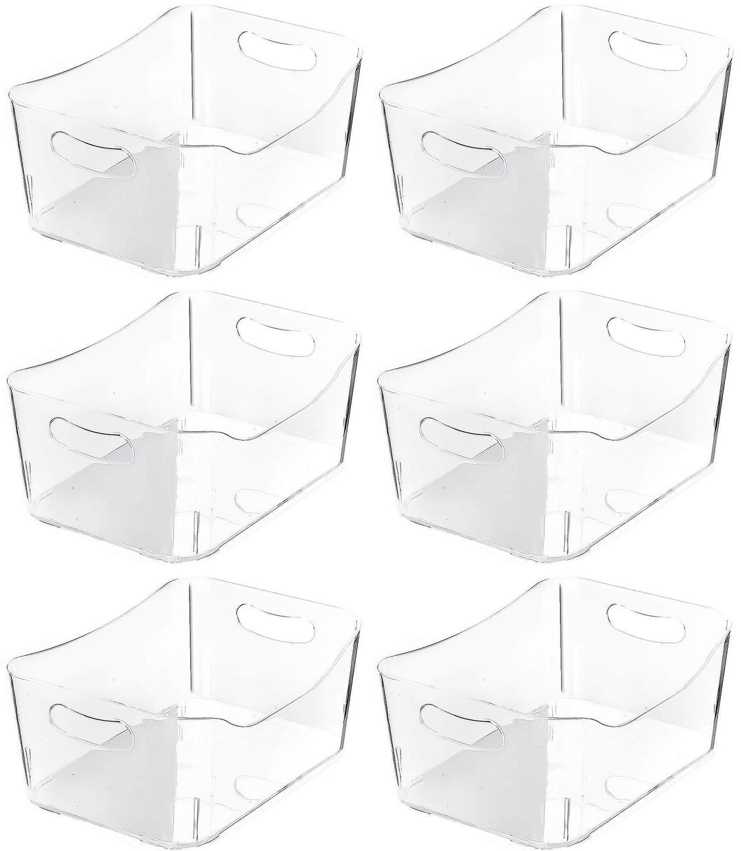 YBM HOME Open BIN Storage Basket Kitchen Pantry, Bathroom Vanity, Laundry, Health and Beauty Product Supply Organizer, Under Cabinet Caddy (Medium - 6 Pack, Clear)