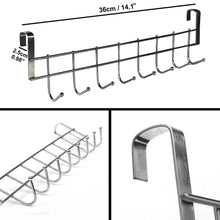Load image into Gallery viewer, Latest 8 double hook over the door hanger by kurtzy stainless steel organizer rack for coat towel bag hat or robe polished silver chrome finish no mounting or fixings required