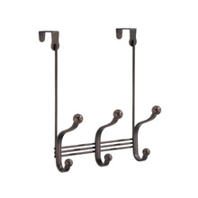 Load image into Gallery viewer, Budget friendly idesign york metal over the door organizer 3 hook rack for coats hats robes towels bedroom closet and bathroom 11 25 x 9 x 2 set of 2