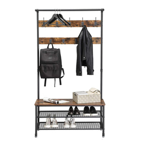 Shop for vasagle industrial coat rack with storage bench pipe style large hat and coat stand with 9 hooks and shoe rack multifunctional hall tree sturdy iron frame uhsr47bx
