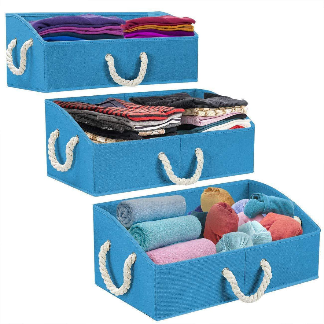 Sorbus Trapezoid Storage Bin Box Basket Set Foldable with Cotton Rope Carry Handles - Great for Closet, Clothes, Linens, Toys, Nursery - Non-Woven Fabric (Trapezoid Bin - Blue)