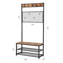 Load image into Gallery viewer, Related vasagle industrial coat stand shoe rack bench with grid memo board 9 hooks and storage shelves hall tree with stable metal frame rustic brown uhsr46bx