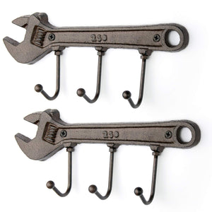 Products antique key holders wrench triple wall hooks decorative vintage coat hat hooks rack hangers heavy duty cast iron retro storage organizer with rustic hooks brown 2 pack
