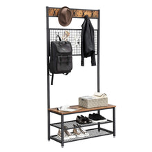 Load image into Gallery viewer, Save vasagle industrial coat stand shoe rack bench with grid memo board 9 hooks and storage shelves hall tree with stable metal frame rustic brown uhsr46bx