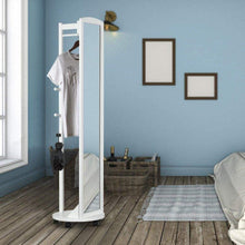 Load image into Gallery viewer, The best tiny times multifunctional 360 swivel wooden frame 69 tall full length mirror dressing mirror body mirror floor mirror with hanging bar coat stand coat hooks ivory white