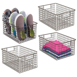 mDesign Farmhouse/Vintage Metal Wire Storage Basket Bin with Handles for Organizing Closets, Shelves and Cabinets in Bedrooms, Bathrooms, Entryways and Hallways - 4 Pack - Bronze