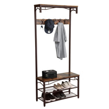 Load image into Gallery viewer, Shop for songmics vintage coat rack 3 in 1 hall tree entryway shoe bench coat stand storage shelves accent furniture metal frame large size uhsr45ax