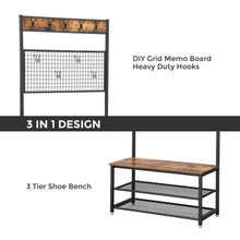 Load image into Gallery viewer, Results vasagle industrial coat stand shoe rack bench with grid memo board 9 hooks and storage shelves hall tree with stable metal frame rustic brown uhsr46bx