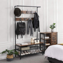 Load image into Gallery viewer, Selection vasagle industrial coat rack with storage bench pipe style large hat and coat stand with 9 hooks and shoe rack multifunctional hall tree sturdy iron frame uhsr47bx