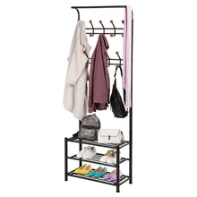 Load image into Gallery viewer, Great songmics entryway coat rack with storage shoe rack hallway organizer 18 hooks and 3 tier shelves metal black urcr67b