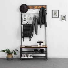 Load image into Gallery viewer, Select nice vasagle industrial coat stand shoe rack bench with grid memo board 9 hooks and storage shelves hall tree with stable metal frame rustic brown uhsr46bx