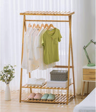 Load image into Gallery viewer, Explore copree bamboo garment coat clothes hanging heavy duty rack with top shelf and 2 tier shoe clothing storage organizer shelves
