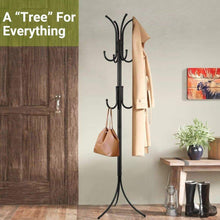Load image into Gallery viewer, Budget friendly cozzine coat rack coat tree hat hanger holder 11 hooks for jacket umbrella tree stand with base metal black
