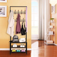 Load image into Gallery viewer, Get songmics entryway coat rack with storage shoe rack hallway organizer 18 hooks and 3 tier shelves metal black urcr67b