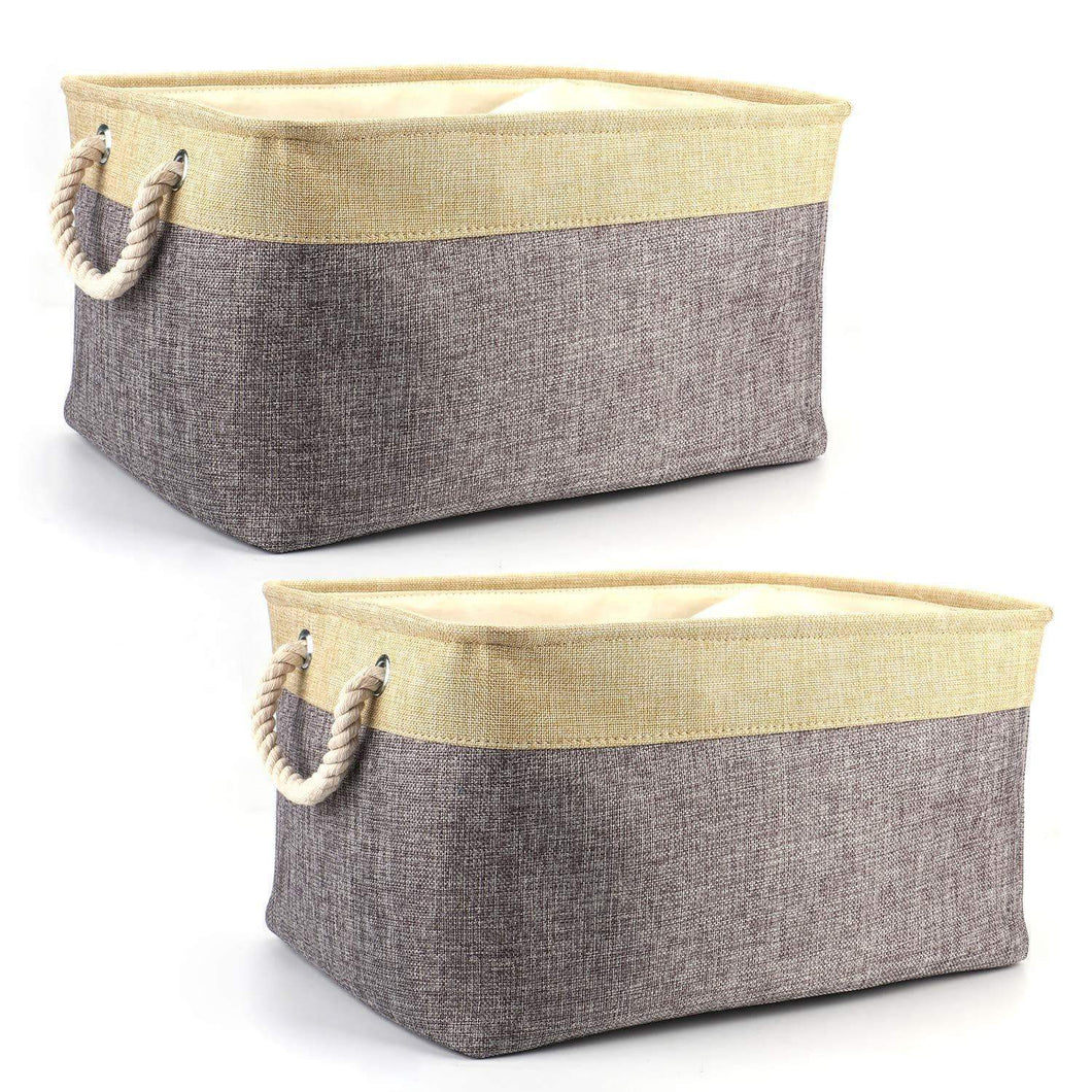 Tosnail 2 Pack Linen Storage Baskets with Drawstring Cover Top Fabric Storage Bin Organizer for Home, Closet, Shelves, Cabinet Storage