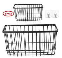Load image into Gallery viewer, Organize with over the cabinet door organizer holder einfagood over the cabinet basket with adhesive pads and 2 adhesive hooks black coat 2 pack 1 door basket