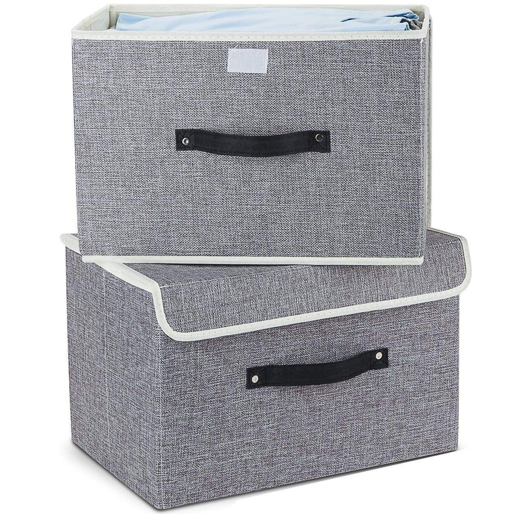 Storage Bins Set,MEE'LIFE Pack of 2 Foldable Storage Box Cube with Lids and Handles Fabric Storage Basket Bin Organizer Collapsible Drawers Containers for Nursery,Closet,Bedroom,Home(Light Gray)