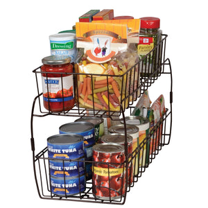 Save on smart design 2 tier stackable pull out baskets sturdy wire frame design rust resistant vinyl coat for pantries countertops bathroom kitchen 18 x 11 75 inch bronze