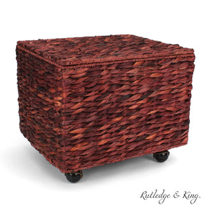 Seagrass Rolling File Cabinet - Home Filing Cabinet - Hanging File Organizer - Home and Office Wicker File Cabinet - Water Hyacinth Storage Basket for File Storage (Russet Brown)