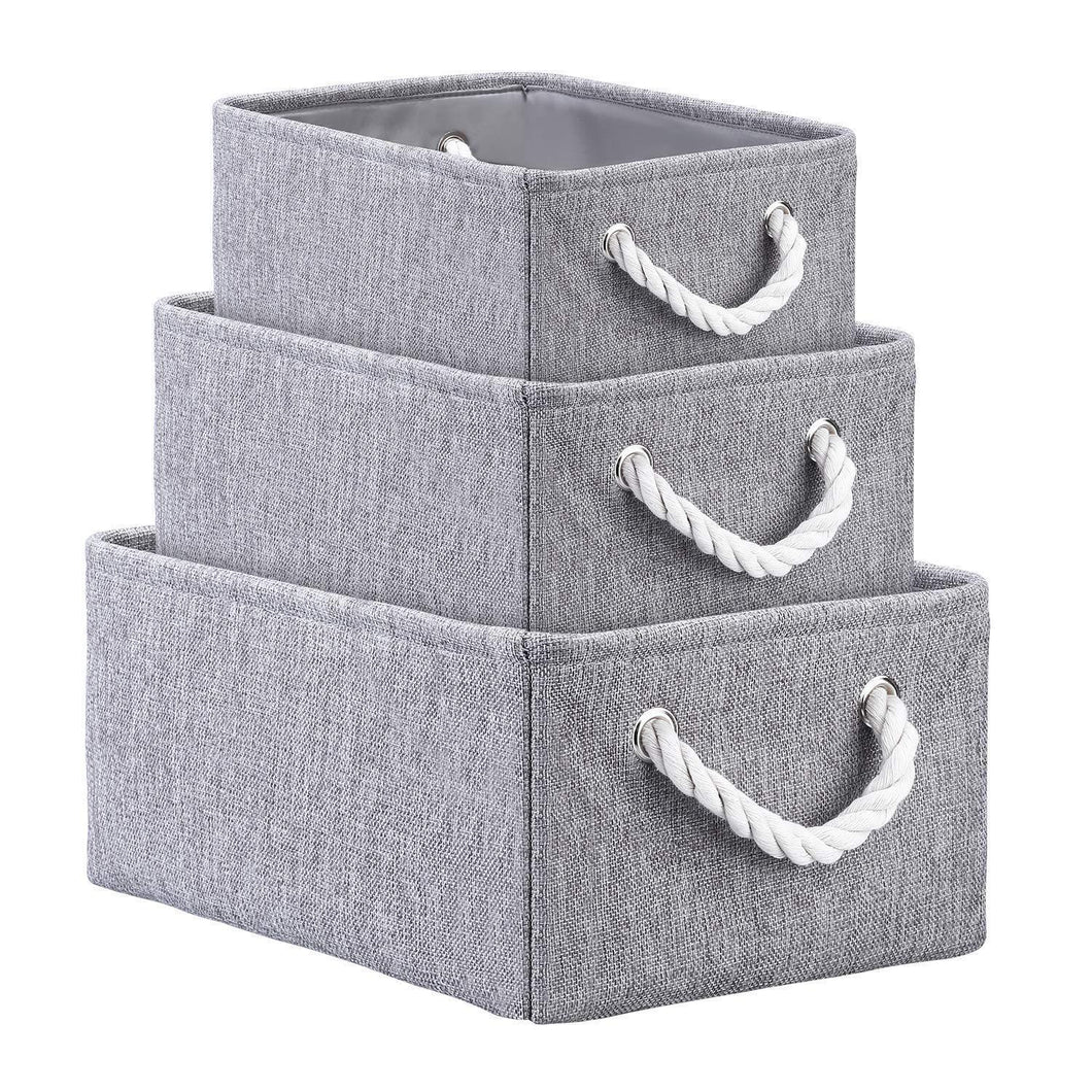 KEDSUM Fabric Storage Bins Baskets, Foldable Linen Storage Boxes with Handles, Closet Organizers Bins Cube Storage Baskets Bins for Shelves, Clothes, Closet, Nursery (Gray 3 Pack)