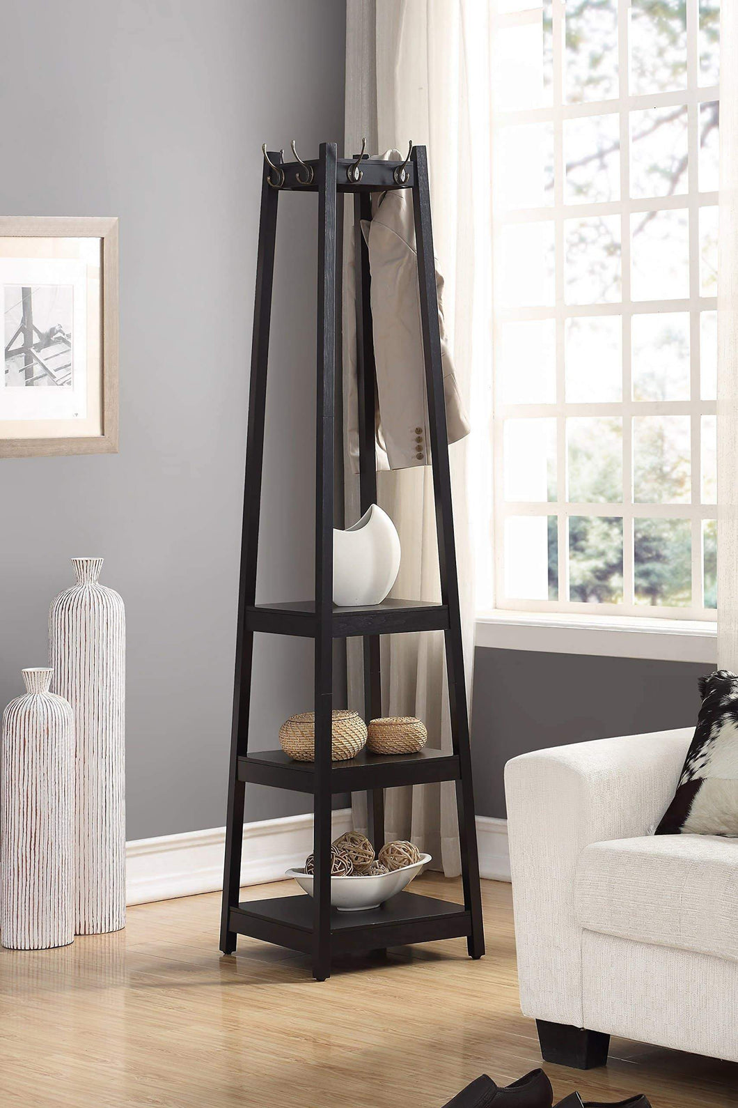 Try roundhill furniture vassen coat rack with 3 tier storage shelves black finish