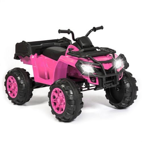 12V Kids Powered ATV Quad 4-Wheel Ride-On Car w/ 2 Speeds, Spring Suspension, MP3, Storage - Pink
