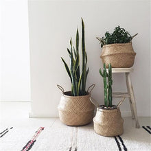 Load image into Gallery viewer, Hand knitted Flower Pot Straw Storage Baskets Hanging Storage Containers Garden Planter Organization