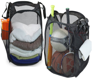 2 Pack - SimpleHouseware Mesh Pop-Up Laundry Hamper Basket With Side Pocket, Black