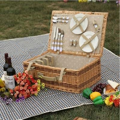 Antique Large Wicker Picnic Basket with Table Mat for 4 People Home Storage Baskets Vintage wicker