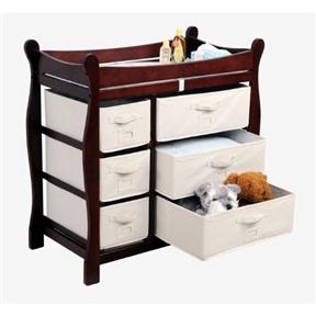 Espresso Wood Baby Diaper Changing Table with 6 Storage Baskets