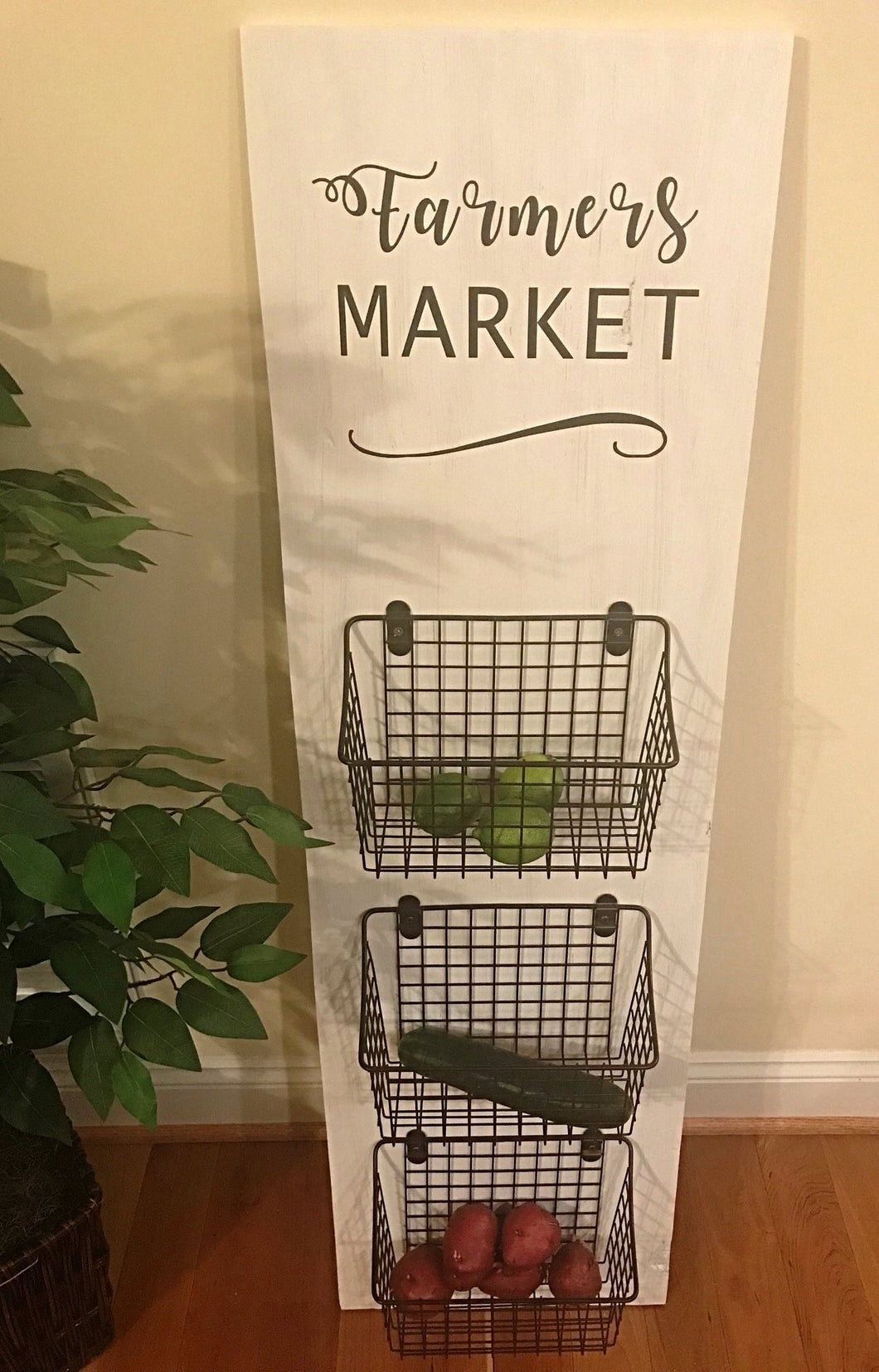 Farmer's Market Wood Sign w/ Storage Baskets