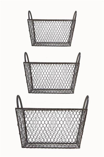 Grey Wire Mesh Storage Basket Shelves For Office, Kitchen Or Pantry